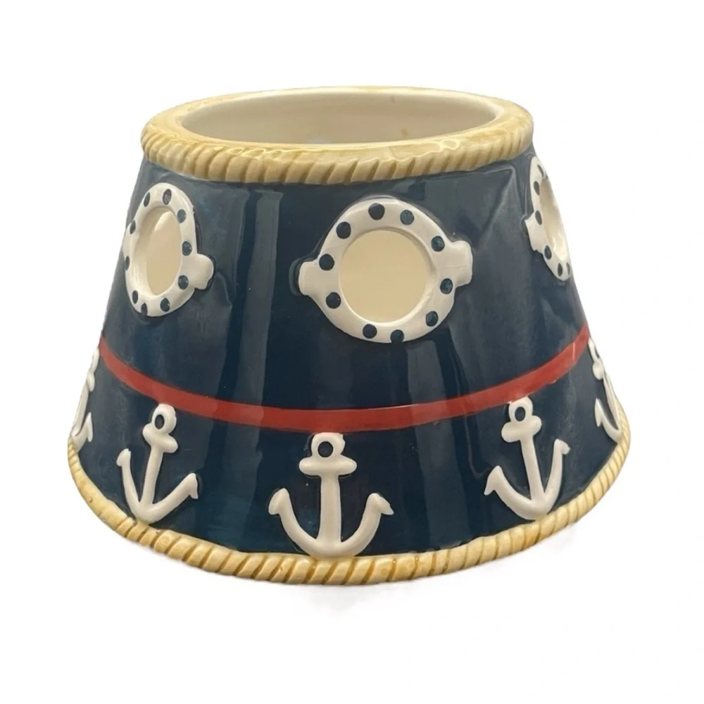 Nautical Ceramic Candle Shade Anchor Porthole Navy Rope Coastal Beach Decor